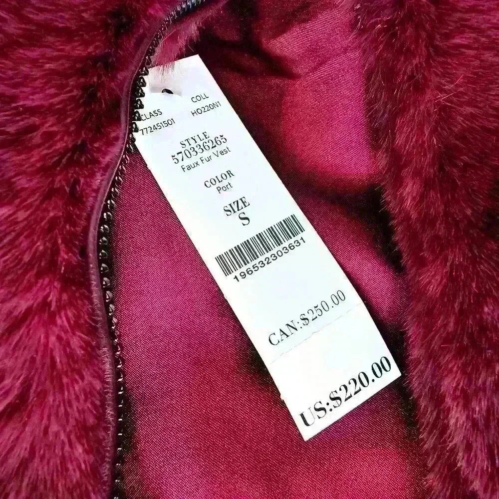 π NWT π White House Black Market Luxe Faux Fur Vest, Port, Size S - Picture 7 of 9